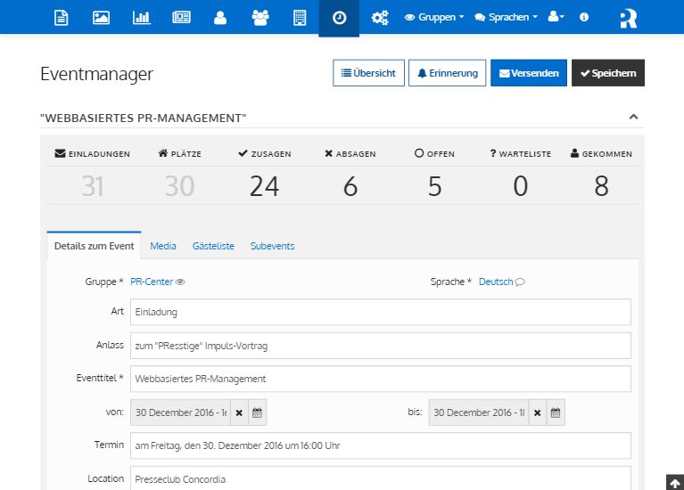 Eventmanager Reminder - Screenshot