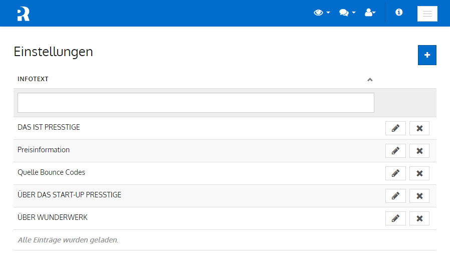 Einstellungen - Infotext