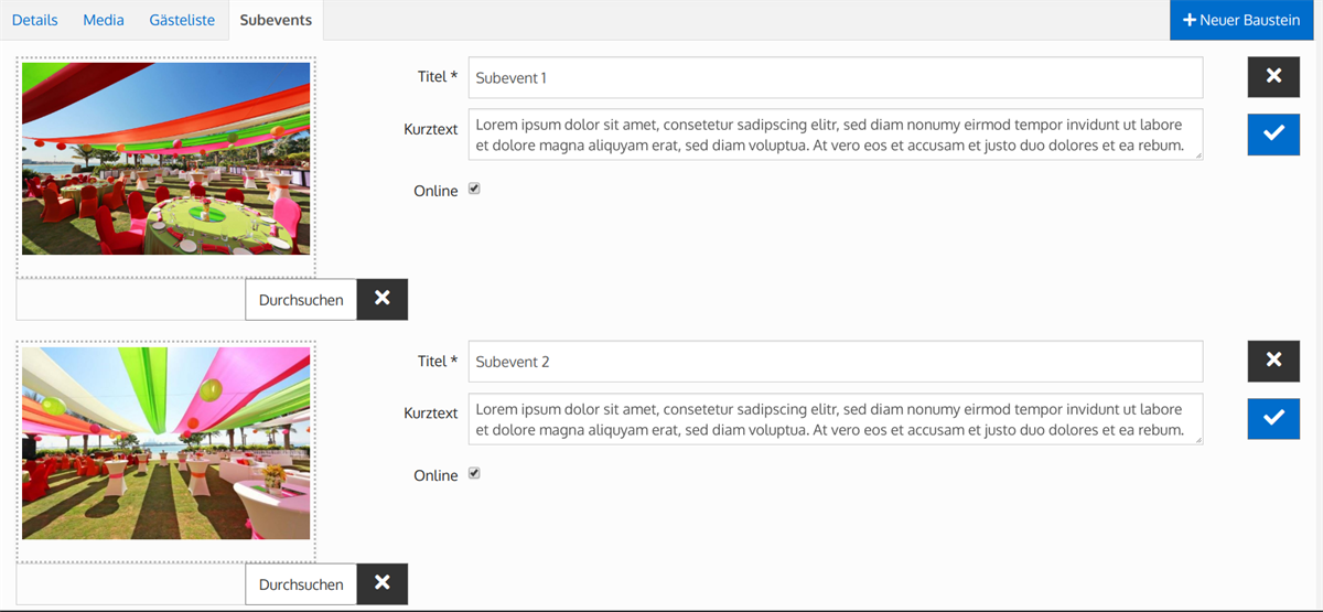 Eventmanager Subevents