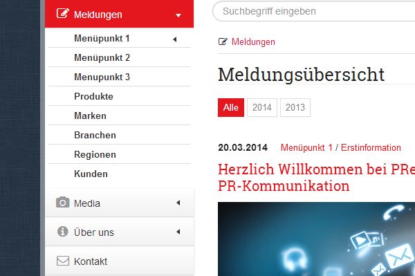Bei Klick auf einen Menüpunkt schließt sich das Menü des Presseportals