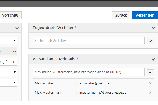 Versand von Meldungen an Einzelkontakte