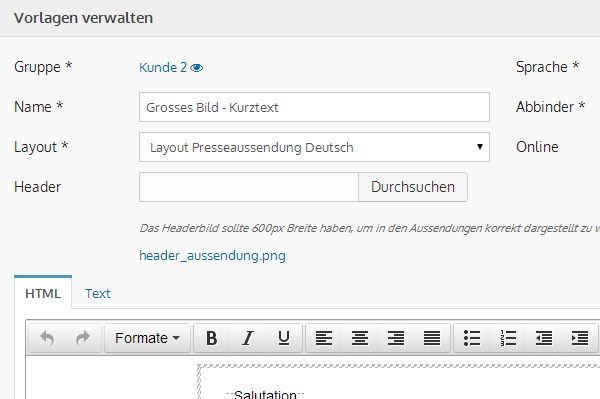 Warum wird der Header aus der Vorlage nicht richtig angezeigt?