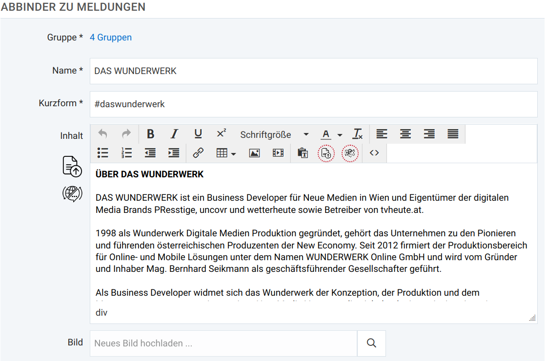 Einstellungen - Boilerplates